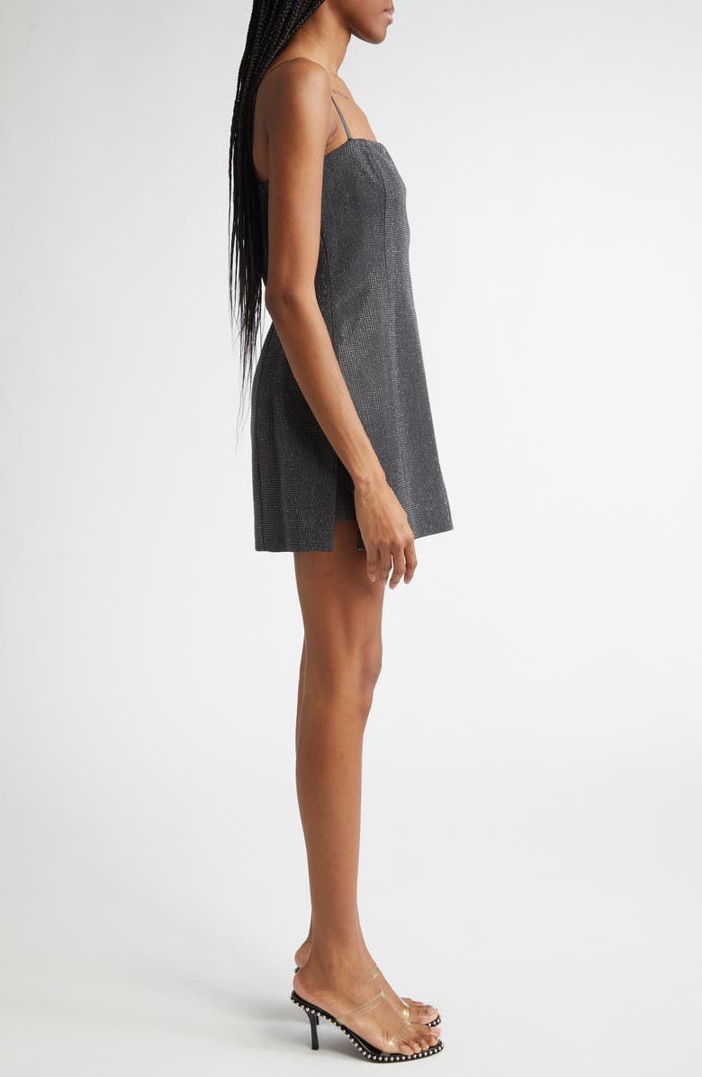 Alexander Wang Square Neck Crystal Hotfix Wool Skirted Romper, Alternate, color, 010 Charcoal