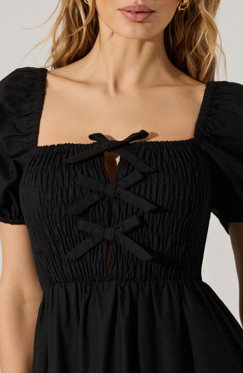 Astr The Label Bow Detail Smock Bodice Cotton Blend Dress In Black