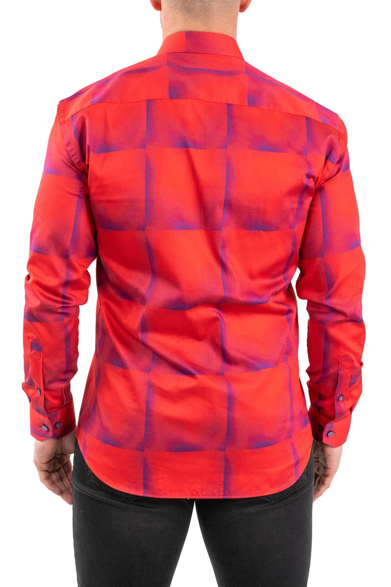 Fibonacci Tile Print Contemporary Fit Button-Up Shirt, Alternate, color, RED