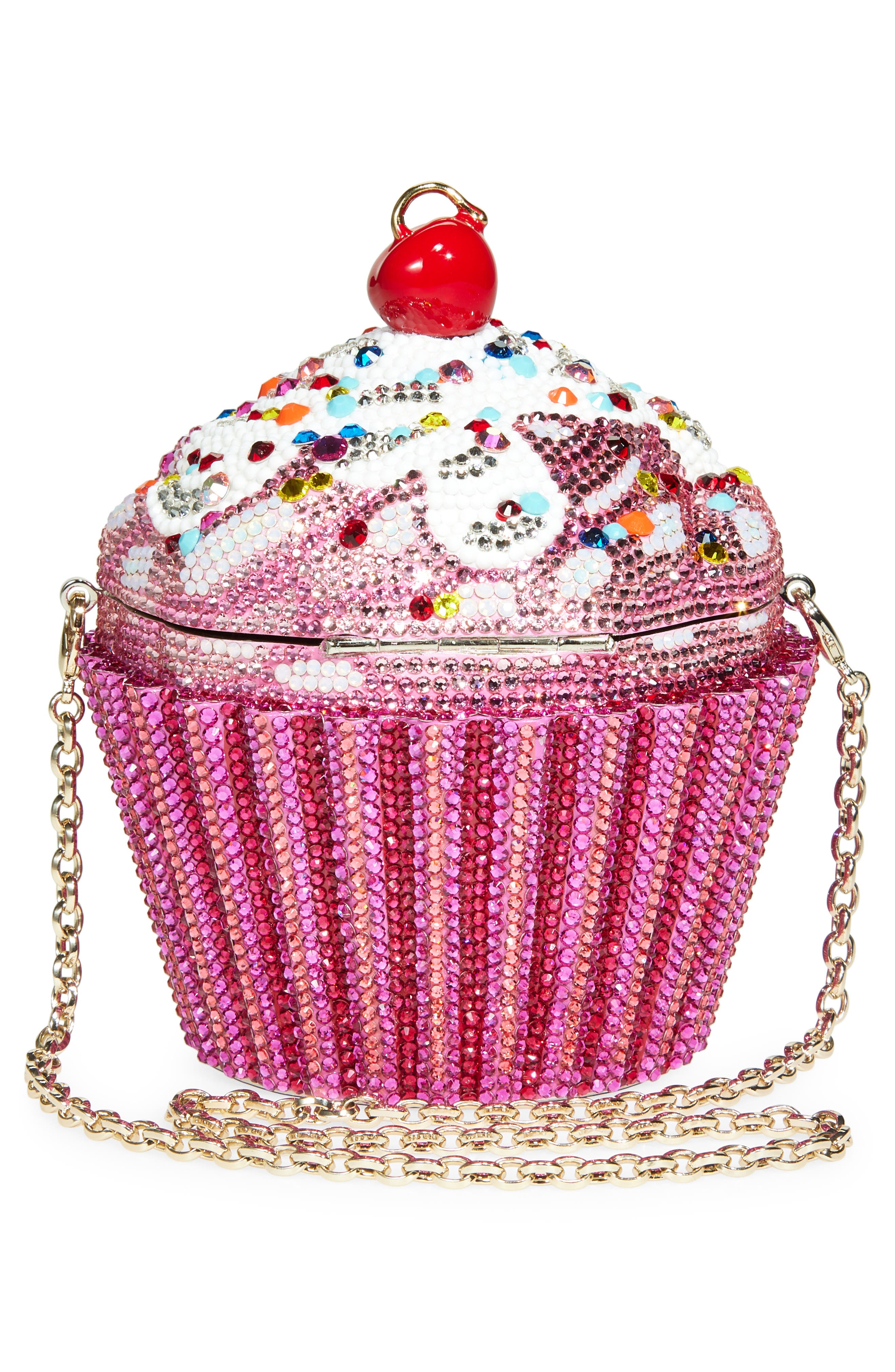 JUDITH LEIBER COUTURE Cherry Cupcake Crystal Clutch, Alternate, color, Silver Fuchsia Multi