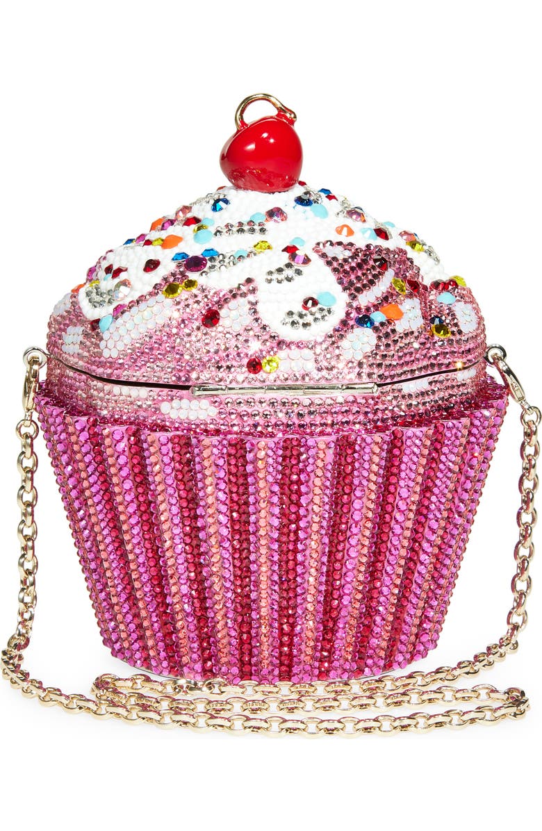 JUDITH LEIBER COUTURE Cherry Cupcake Crystal Clutch, Alternate, color, Silver Fuchsia Multi
