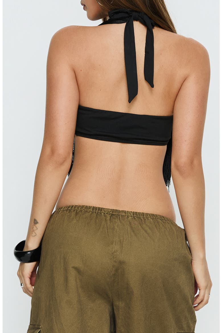 Zephyrine Fringe Halter Neck Bralette, Alternate, color, BLACK