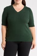 DR2 by Daniel Rainn V-Neck Short Sleeve Pointelle Sweater