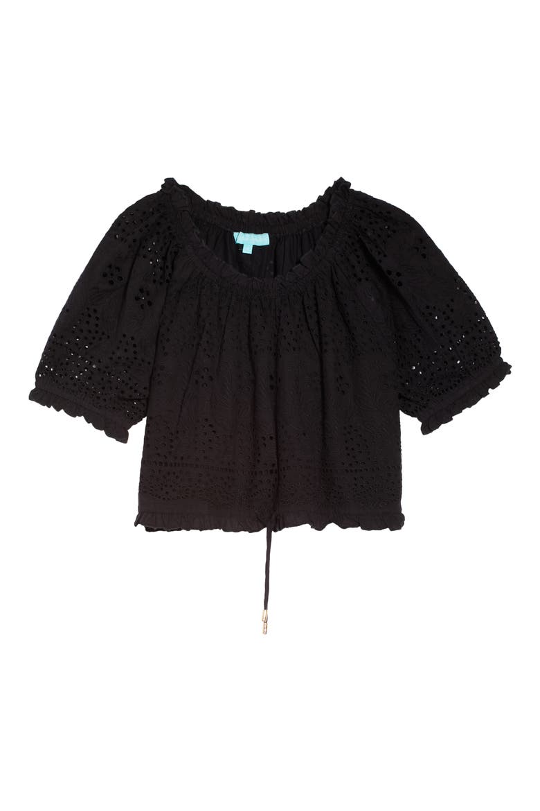 Francesca Eyelet Off the Shoulder Cover-Up Top, Alternate, color, BLACK