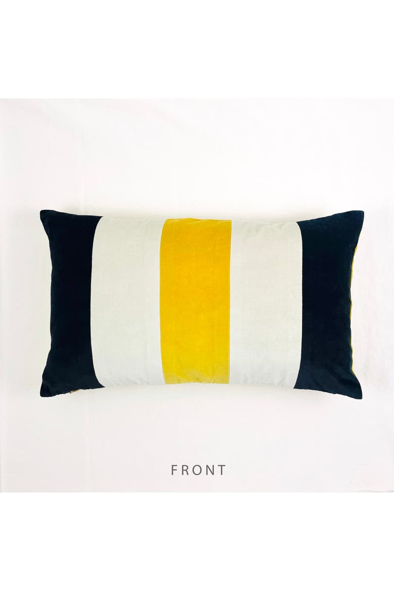 Rugby Stripe Lumbar - Pillow Cover, Main, color, Black White Yellow