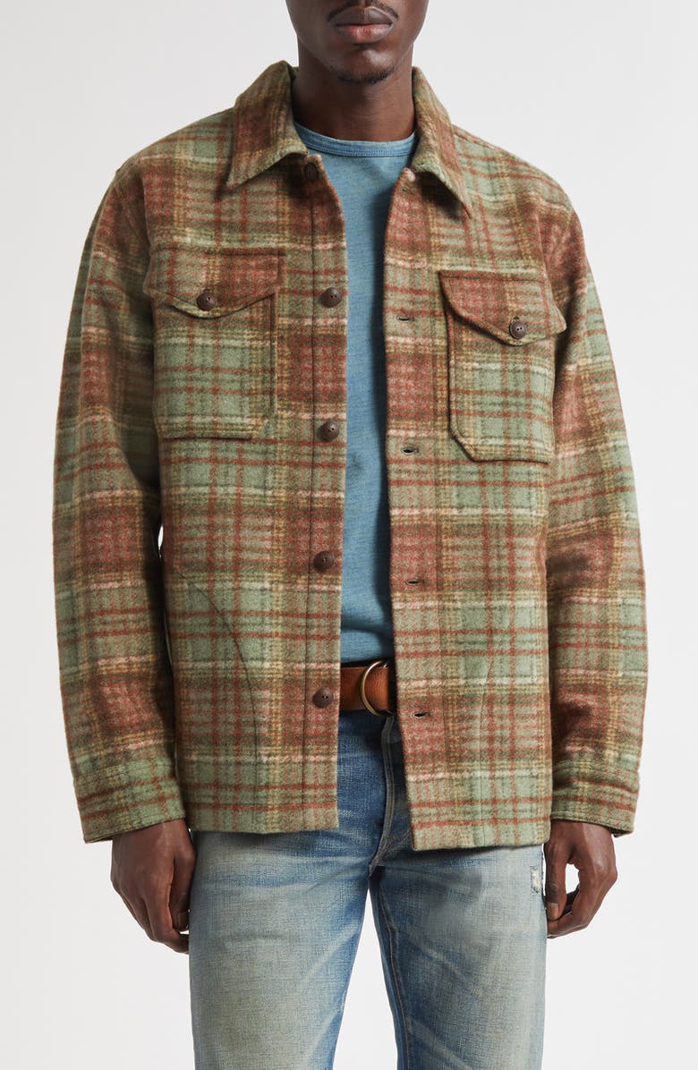Double RL Plaid Felted Wool Blend Button-Up Shirt Jacket, Main, color, Green/ Multi