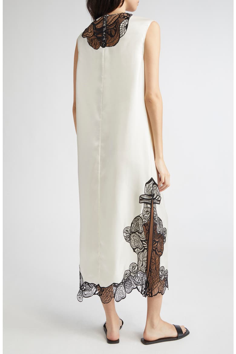 Uma Lace Trim Silk Twill Maxi Dress, Alternate, color, IVORY/ BLACK
