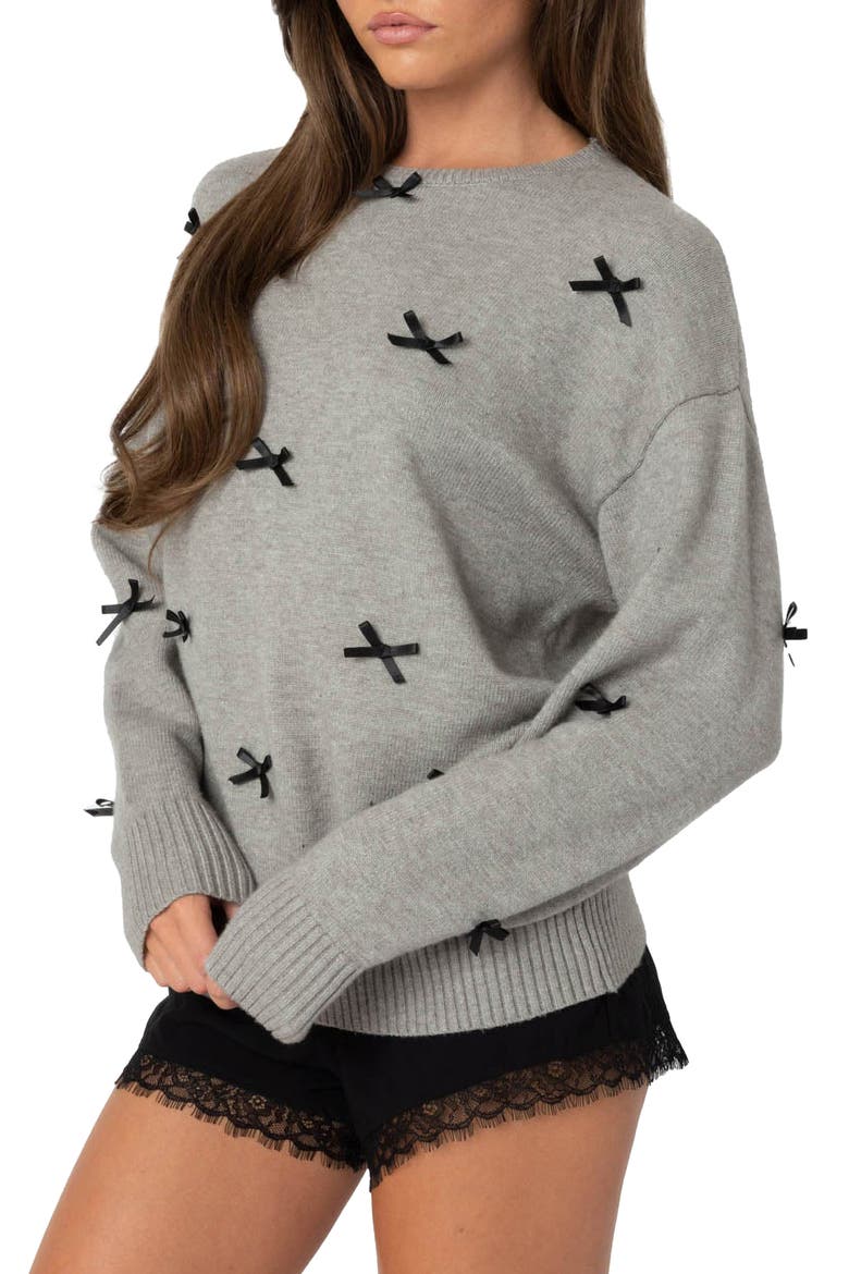 Bow Oversize Sweater, Alternate, color, GRAY-MELANGE