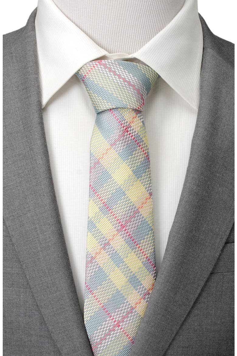 Pastel Plaid Silk Tie, Alternate, color, GRAY