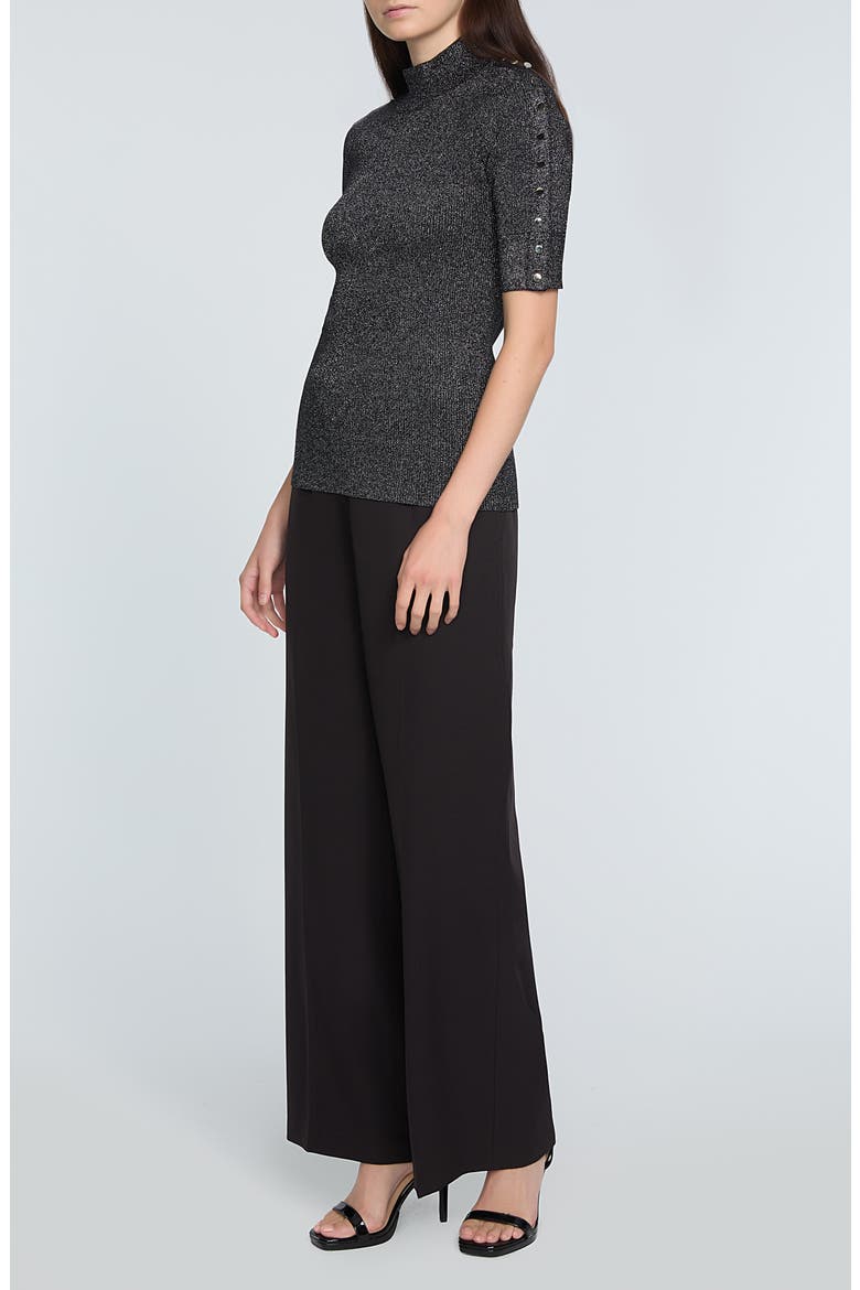 The Samantha Metallic Snap Accent Mock Neck Sweater, Alternate, color, NOIR WITH GUNMETAL LUREX