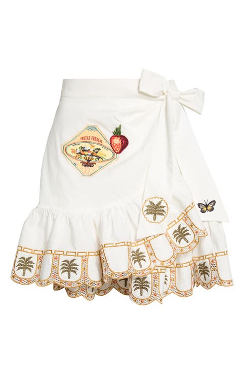Embroidered Ruffle Hem Wrap Skirt