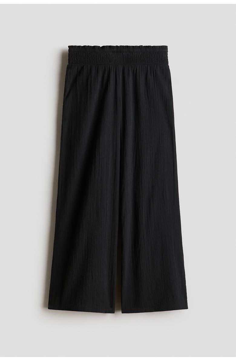 H&M Crinkled Cotton Trousers, Main, color, Black