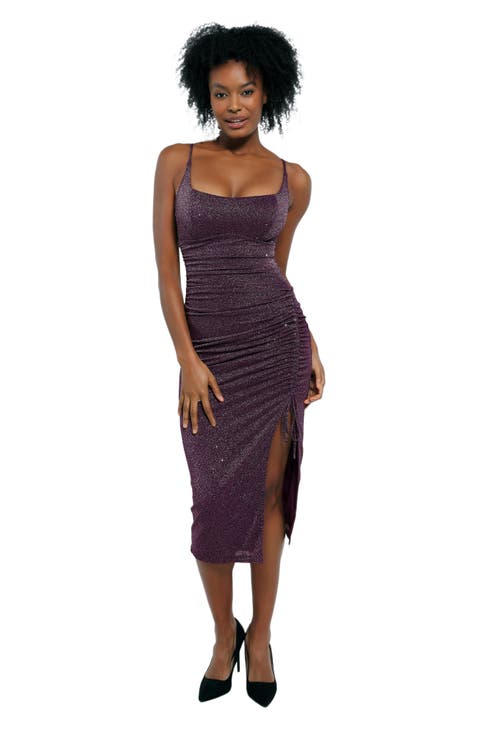 Shapewear Metallic Knit Bodycon Sculpting Midi Slip Dress