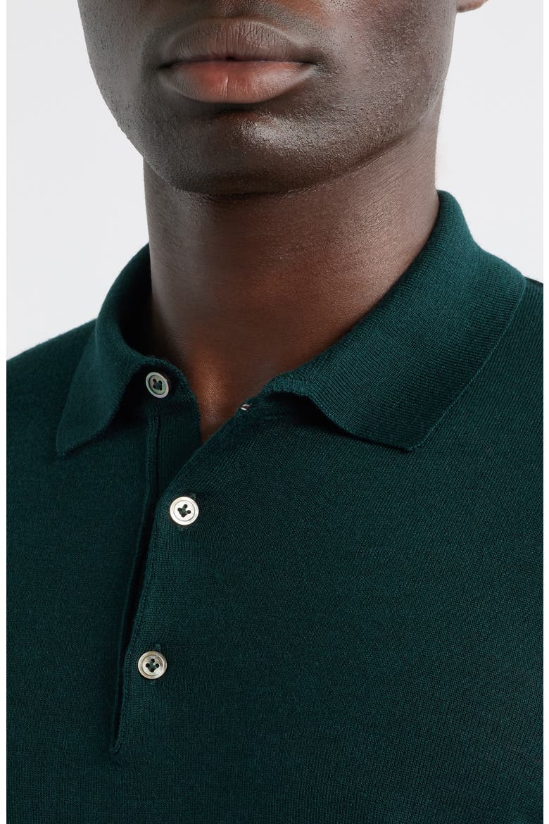 Long Sleeve Wool & Silk Polo Sweater, Alternate, color, FOREST GREEN