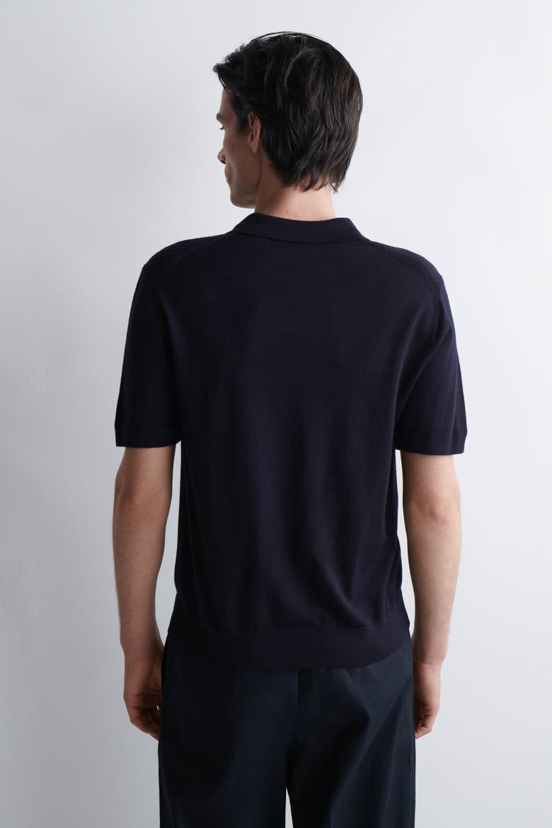 Open-Collar Merino Wool Polo Shirt, Alternate, color, NAVY