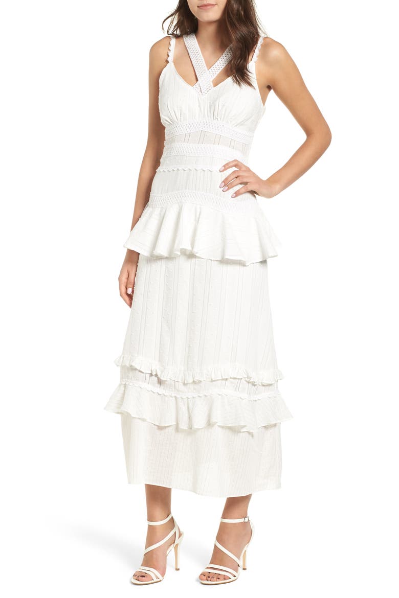 Cotton Crochet Mix Ruffle Dress, Main, color, WHITE