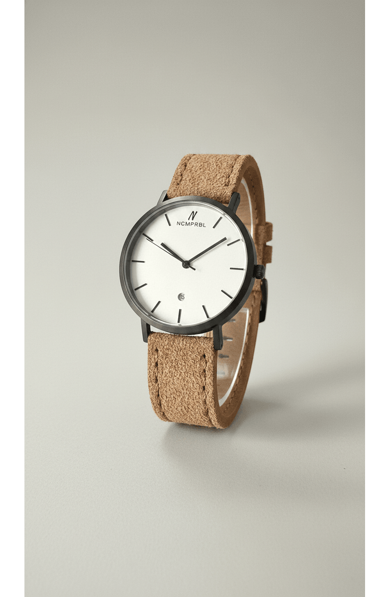 NCMPRBL Iced Coffee Suede Leather Strap Watch, 40MM, Main, color,