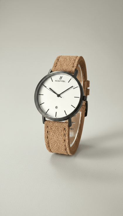 Iced Coffee Suede Leather Strap Watch, 40MM