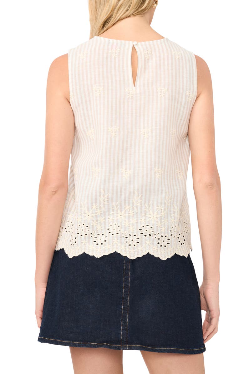 Vince Camuto Embroidered Eyelet Sleeveless Top, Alternate, color, Birch
