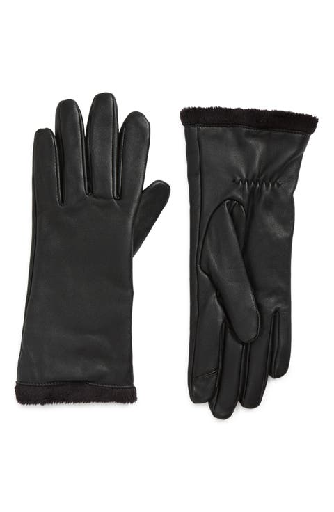 Faux Fur Lined Tech Leather Gloves