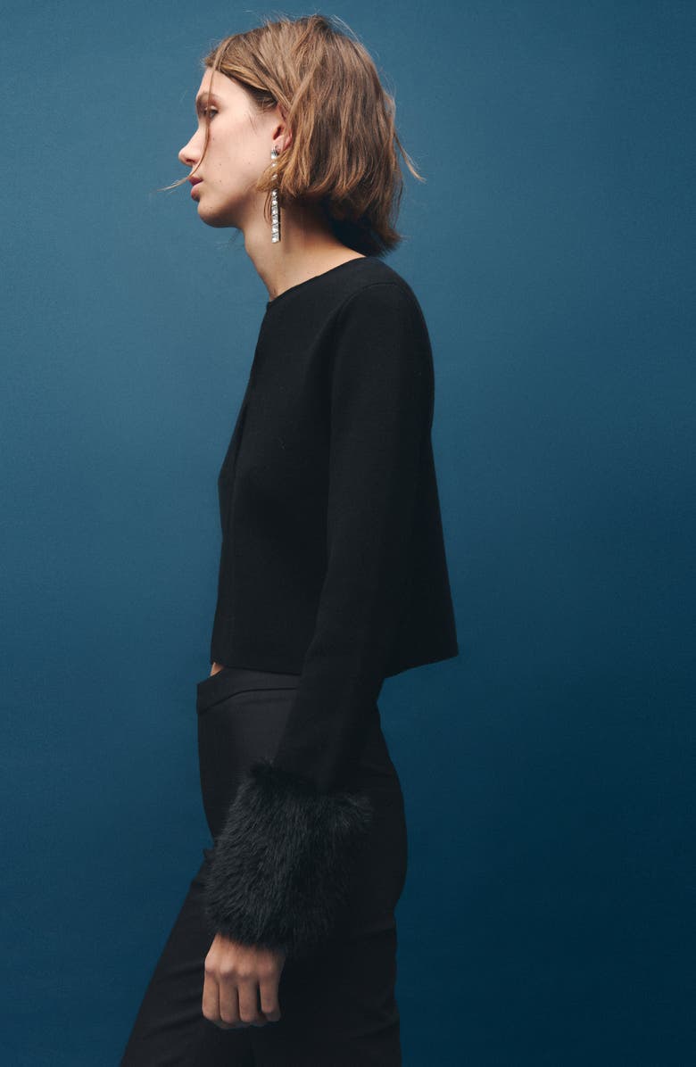 MANGO Punyitos Cotton Cardigan with Faux Fur Trim, Alternate, color, 