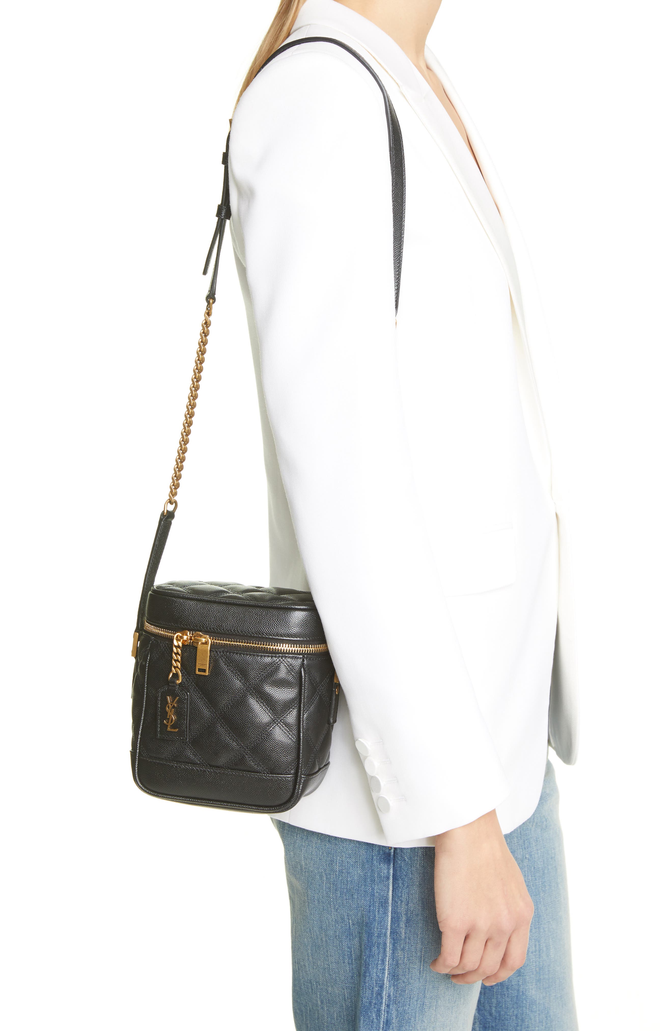Saint Laurent '80s Vanity Case Matelassé Leather Shoulder Bag, Alternate, color, 