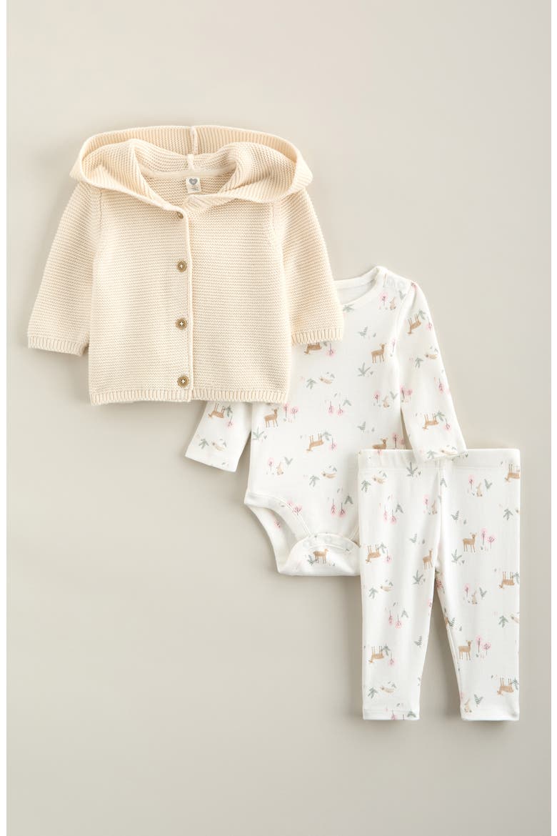 Bodysuit, Leggings & Cardigan Set, Main, color, IVORY EGRET WOODLAND FLORAL