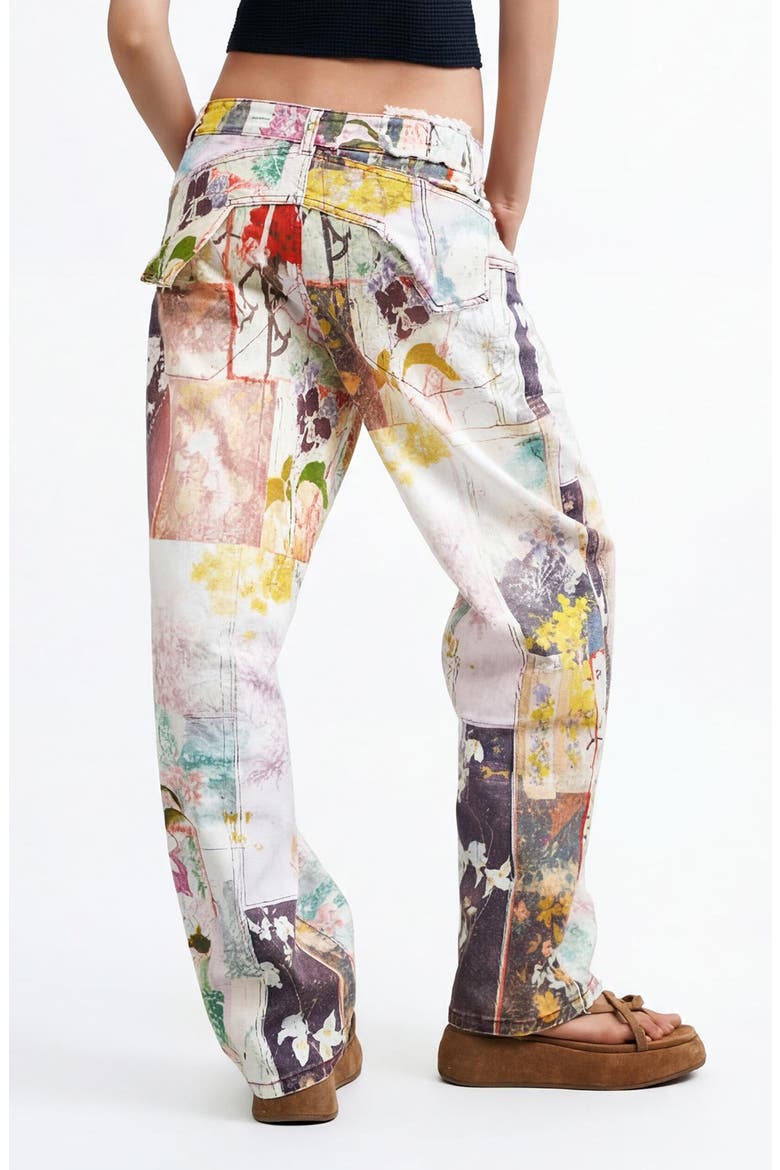 Mixed Print Stretch Cotton Denim Pants, Alternate, color, ORANGE MULTI