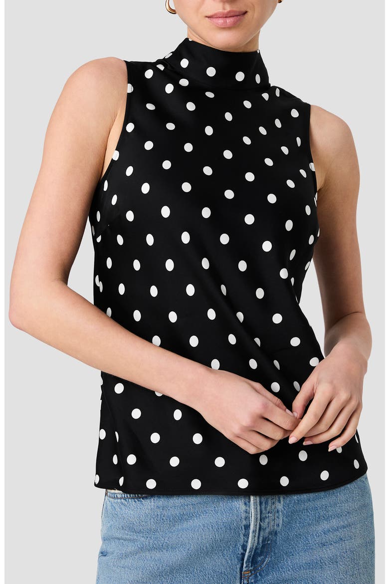 Ennis Polka Dot Satin Mock Neck Top, Main, color, BLACK/ WHITE