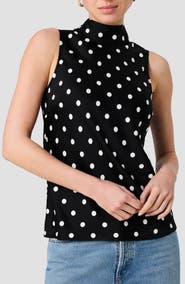 French Connection Ennis Polka Dot Satin Mock Neck Top