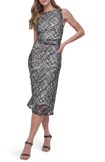 Dkny Mesh Body-con Midi Sheath Dress In Multi