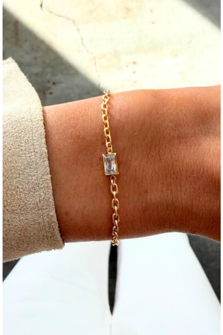 Rectangle Bezel Stone 14k Gold Filled Bracelet, Alternate, color, Gold