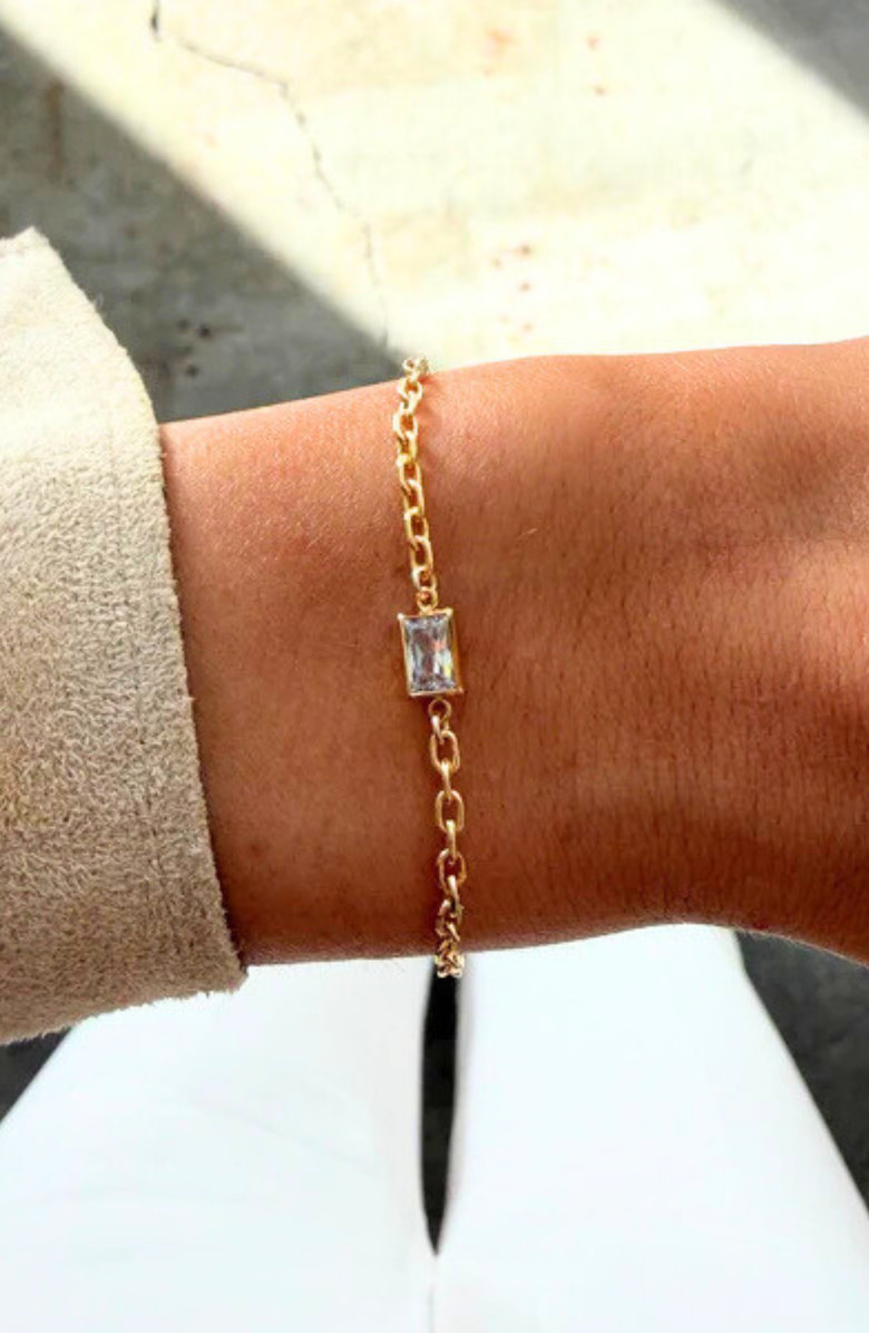 CUFFED BY NANO Rectangle Bezel Stone 14k Gold Filled Bracelet, Alternate, color, Gold