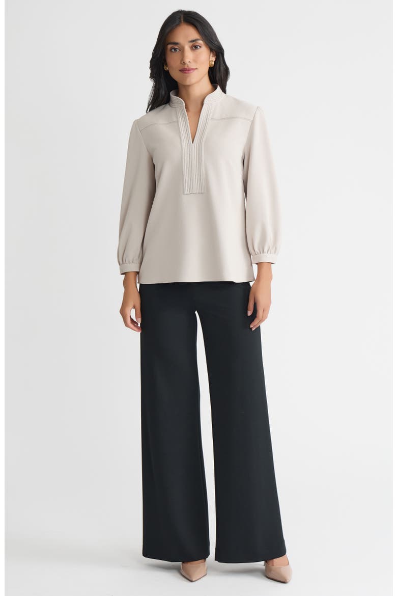 Stretch Deco Crepe Balloon Sleeve Blouse, Alternate, color, Limestone/Black