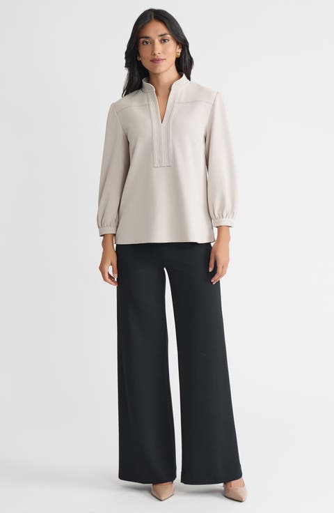 Stretch Deco Crepe Balloon Sleeve Blouse