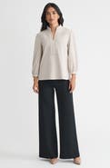 Ming Wang Stretch Deco Crepe Balloon Sleeve Blouse