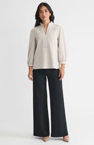 Ming Wang Stretch Deco Crepe Balloon Sleeve Blouse