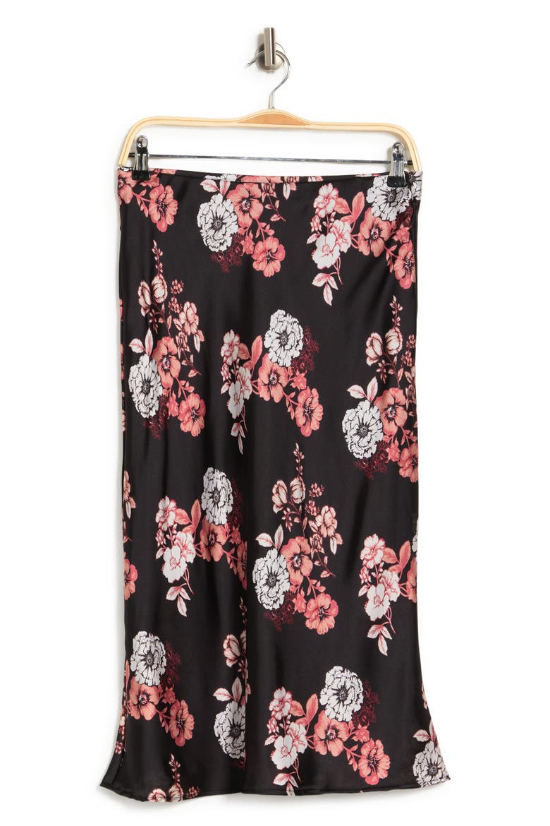 Printed Pull-On Satin Midi Skirt, Alternate, color, BLACK FLORAL