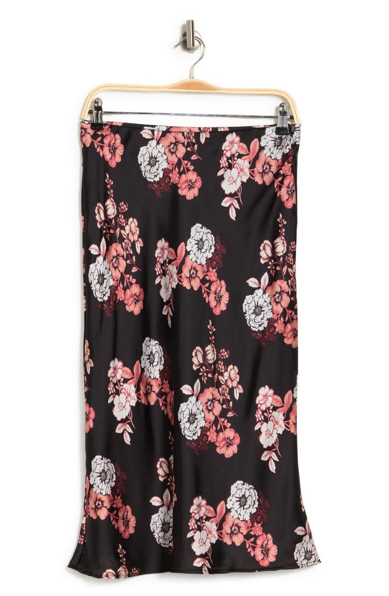 Forgotten Grace Printed Pull-On Satin Midi Skirt, Alternate, color, 