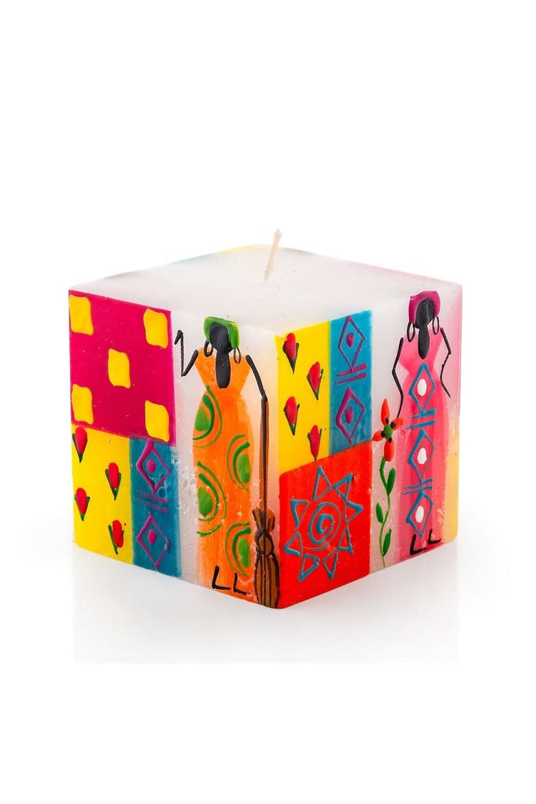 African Ladies Painted Cube Candle, Main, color, African Ladies - 3x3x3"