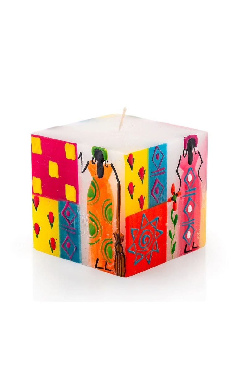 Thumbprint Artifacts African Ladies Painted Cube Candle, Main, color, African Ladies - 3X3x3"