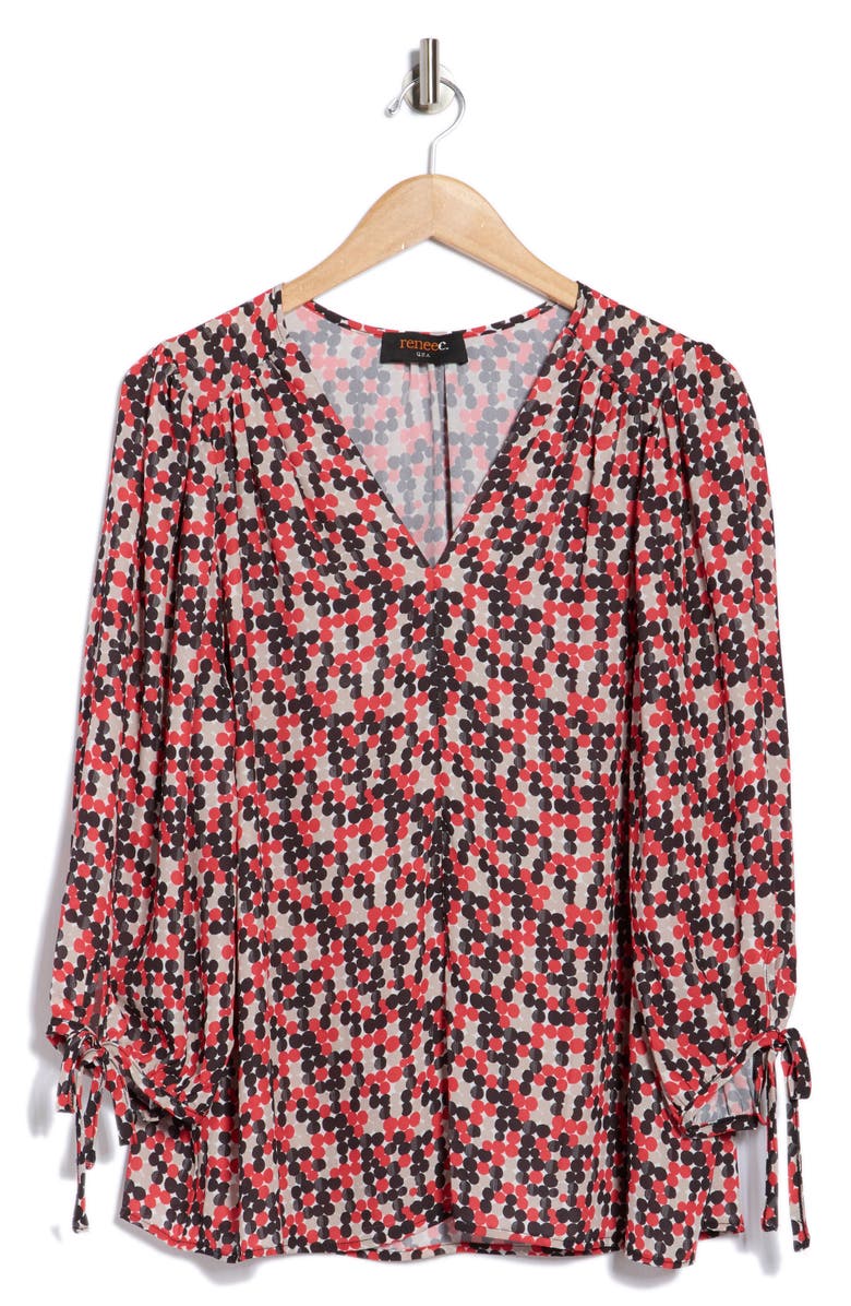 Renee C Dot Print Balloon Sleeve Top, Alternate, color, Red