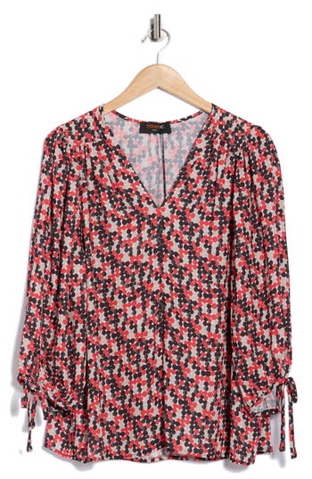 Renee C Dot Print Balloon Sleeve Top In Red