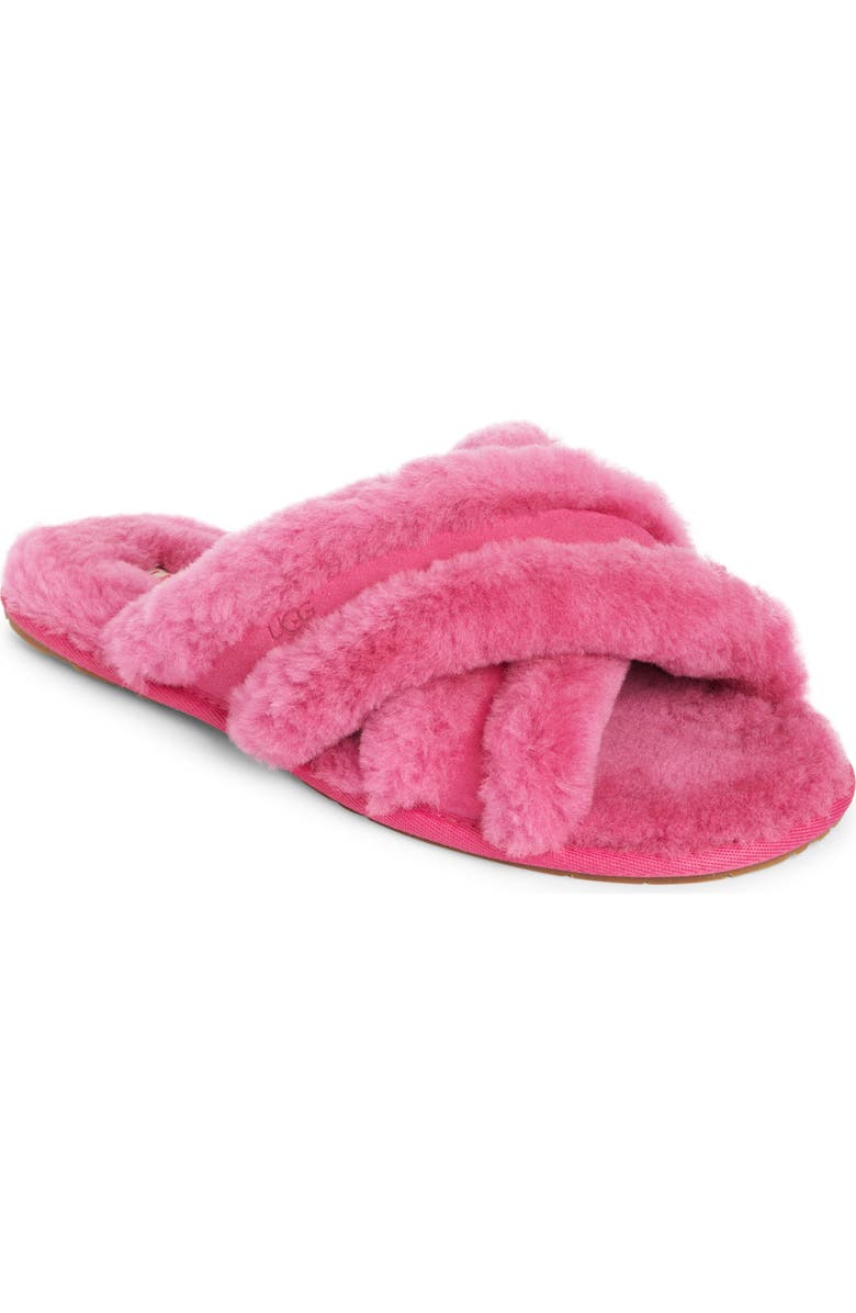 UGG<sup>®</sup> Scuffita Genuine Shearling Slide Slipper, Main, color, Dark Peony
