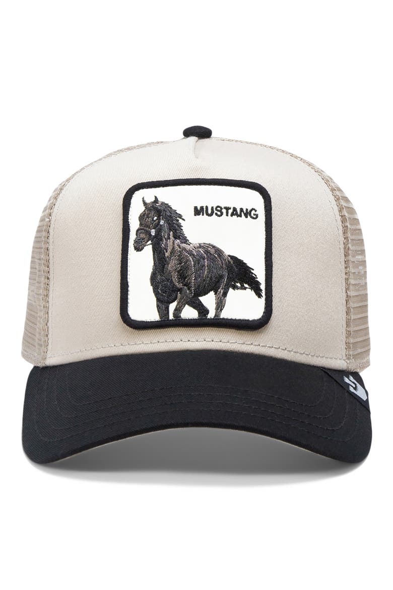 The Mustang Horse Patch Snapback Trucker Hat, Alternate, color, TAUPE