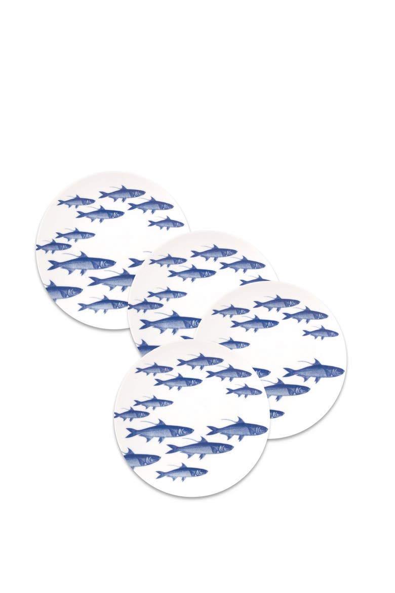 School of Fish Small Plates - Porcelain - Set 4, Alternate, color, BLUE