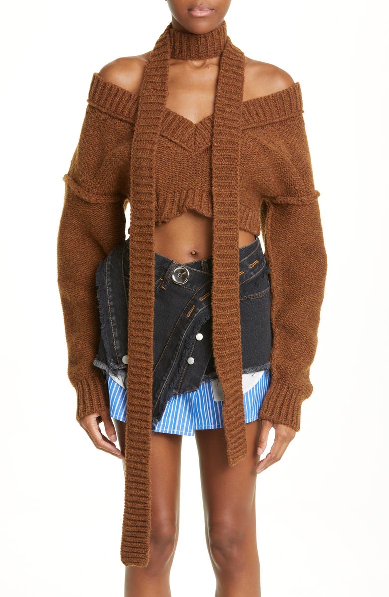 Meryll Rogge Off the Shoulder Crop Shetland Wool Sweater & Scarf, Main, color,