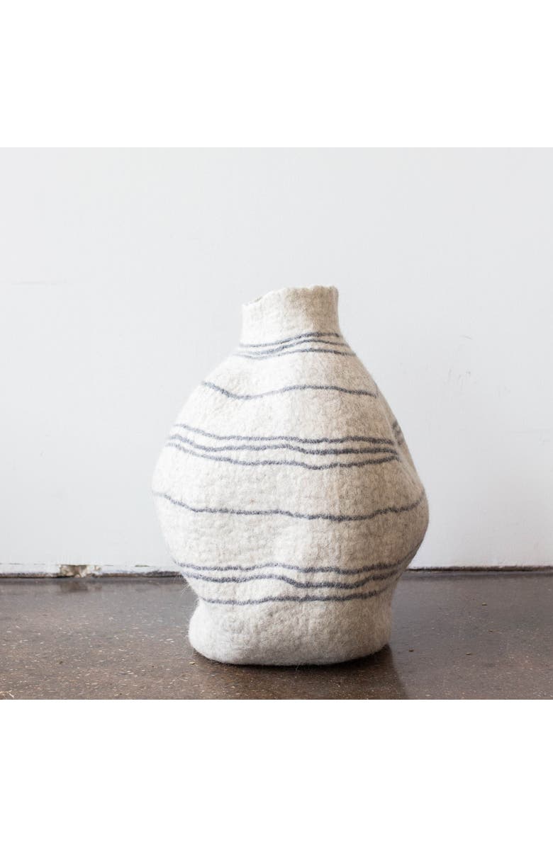 kanju Interiors Tribal Lines Hand-Felted Wool Natural White Gourd Basket, Alternate, color, White - Small