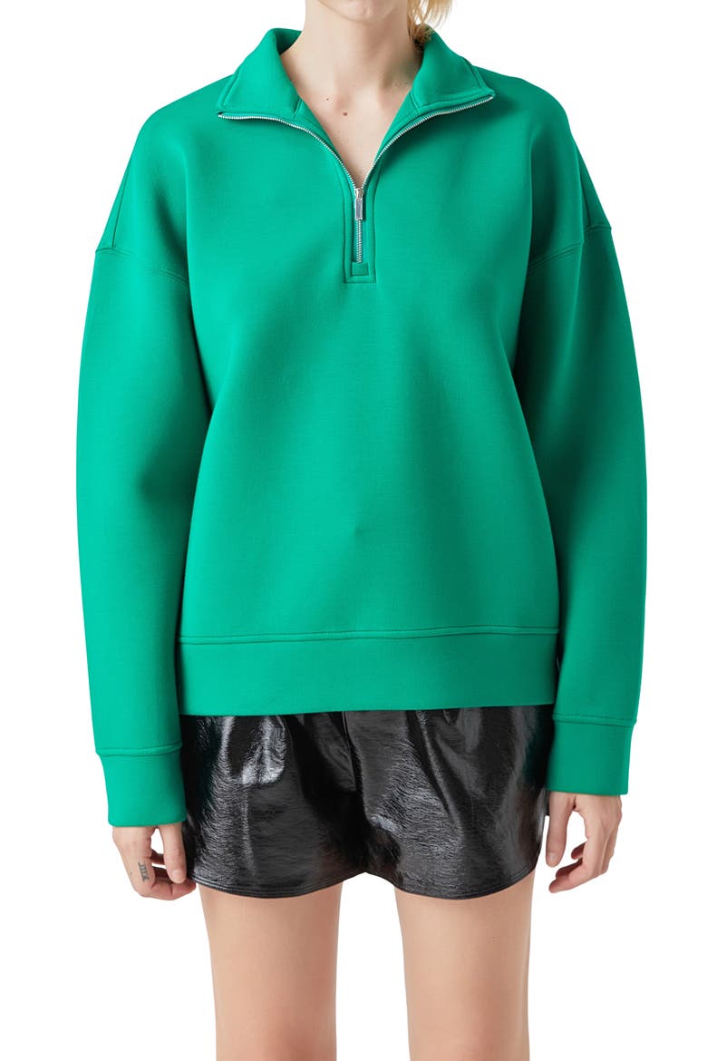 Scuba Knit Quarter Zip Pullover, Alternate, color, GREEN