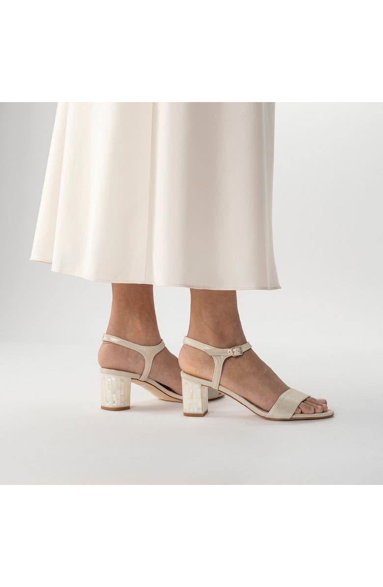 Freya Rose Martina Midi Champagne Ankle Strap Pearl Heel Sandal, Alternate, color, Champagne